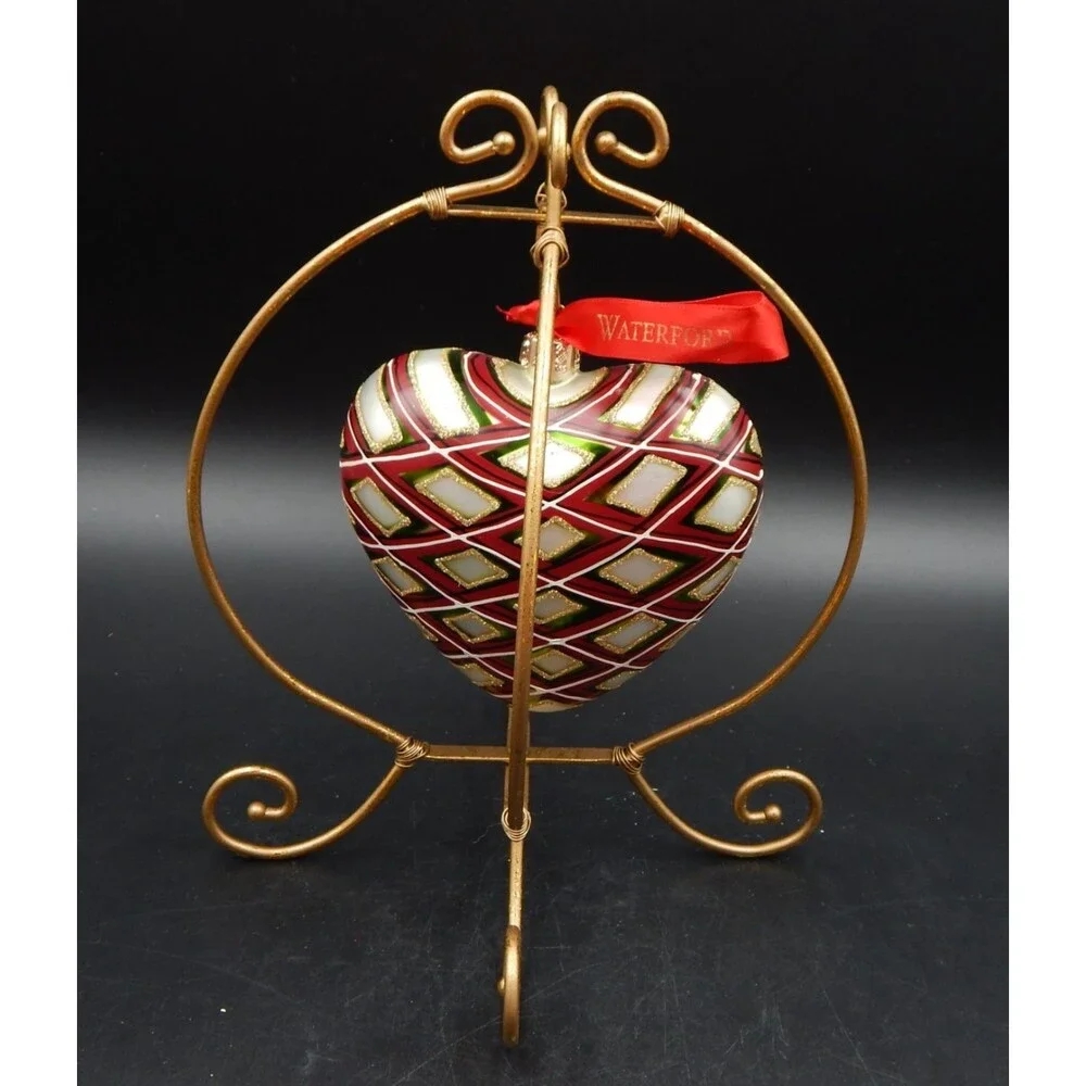 Waterford Holiday Heirlooms Plaid Heart Large Ornament Christmas 153809 Hanger